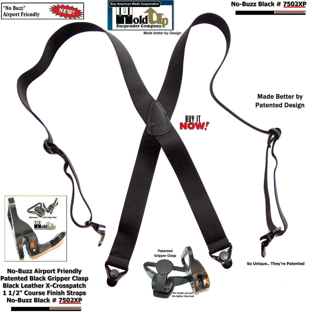 Black X-Back Suspenders with Gripper Clasps Y730