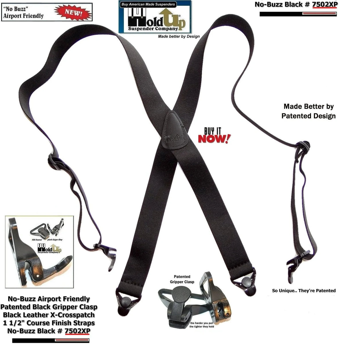 Black X-Back Suspenders with Gripper Clasps Y730