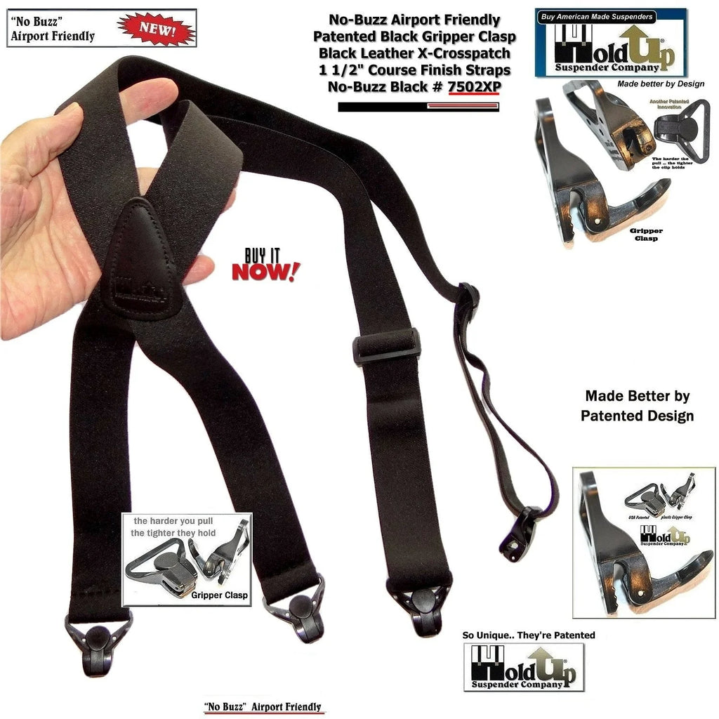 Black X-Back Suspenders with Gripper Clasps Y730