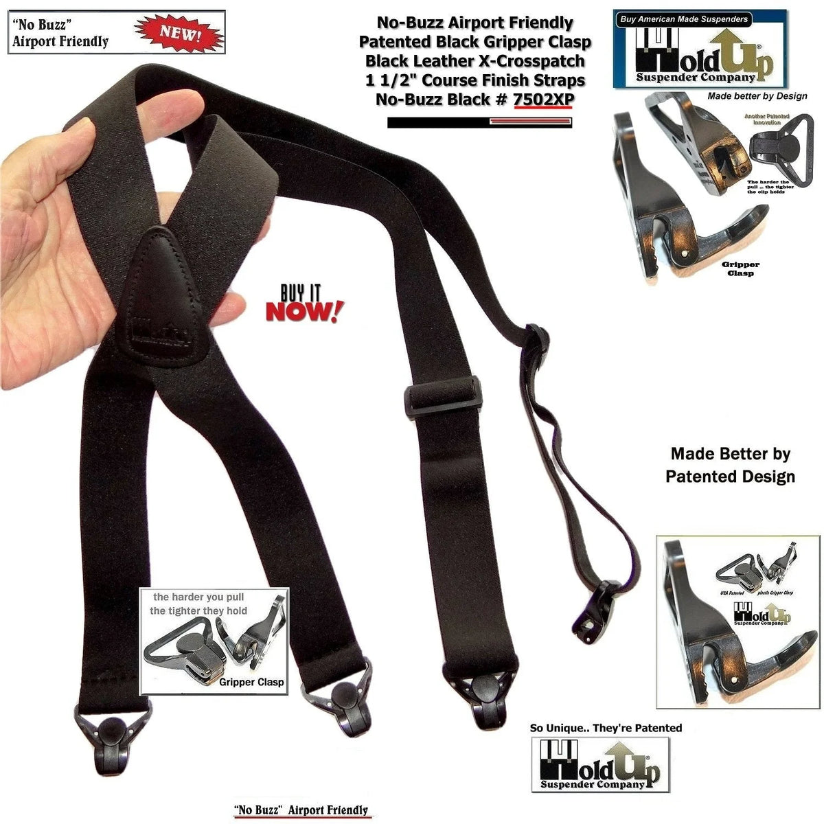 Black X-Back Suspenders with Gripper Clasps Y730