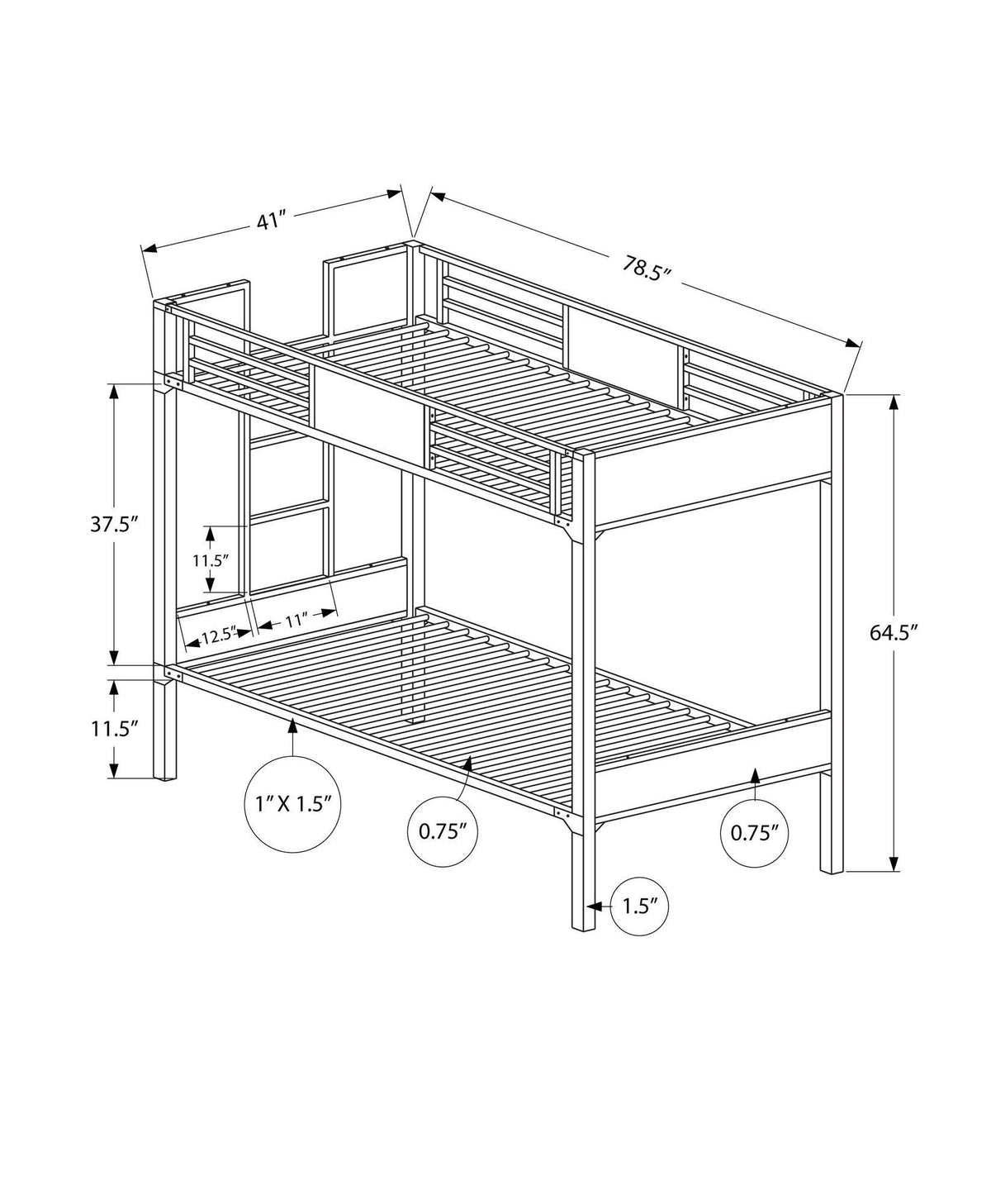 Grey Dark Grey Metal Bunk Bed Twin Size G1403