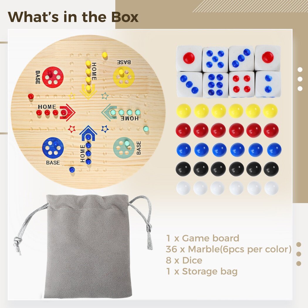 Double-Sided Marble Board Game with 36 Marbles & 8 Dices O359