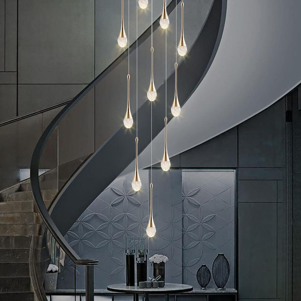 High Ceiling Dimmable Crystal Chandelier with LED Bulb Z1233
