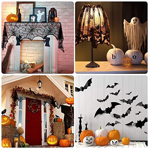 Halloween Decorations Set, Fireplace Mantel Scarf, Spider Table Cover, Lace Table Runner, Cobweb Lampshade, 80 Pcs 3D Bat P56873