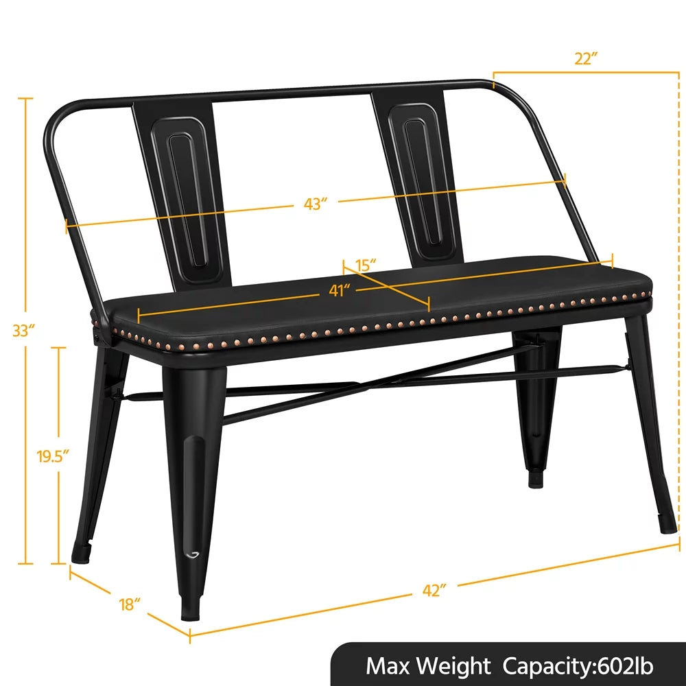Black Metal Dining Bench with Upholstered Seat W3393