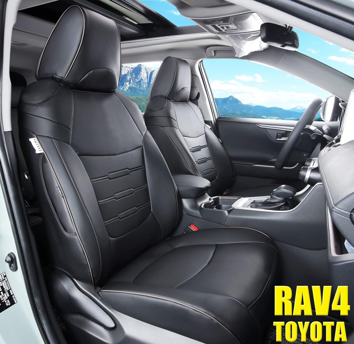 Black Waterproof Faux Leather Car Seat Covers Full Set O4607