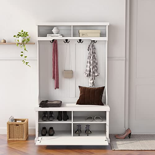 White Hall Tree with Bench and Shoe Storage T8067