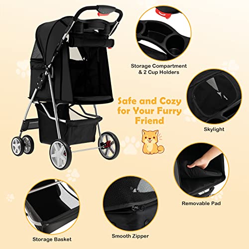 Navy Folding Pet Stroller with 4 Lockable Wheels and Removable Liner V648