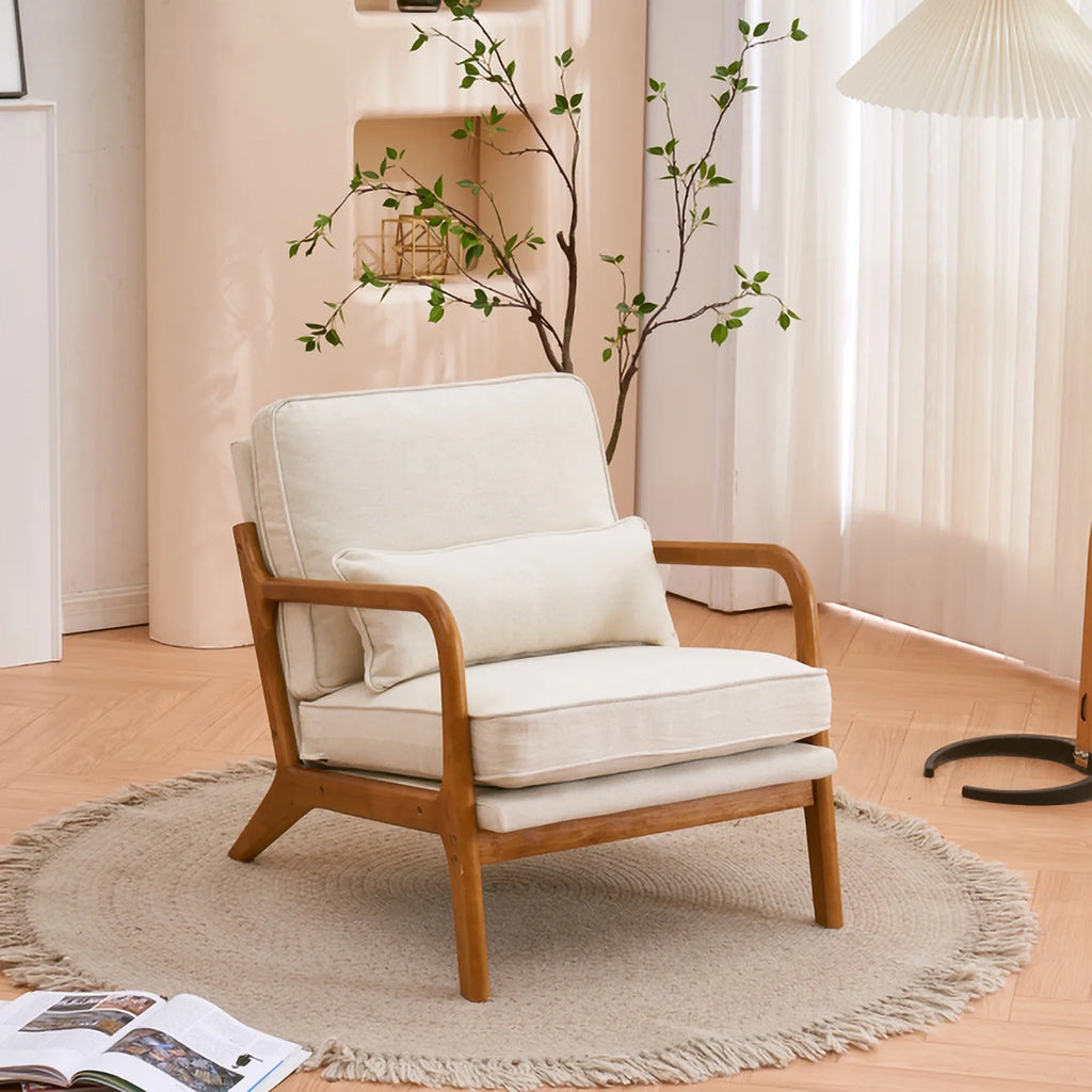 Mid Century Modern Fabric Armchair with Solid Wood Frame U408081