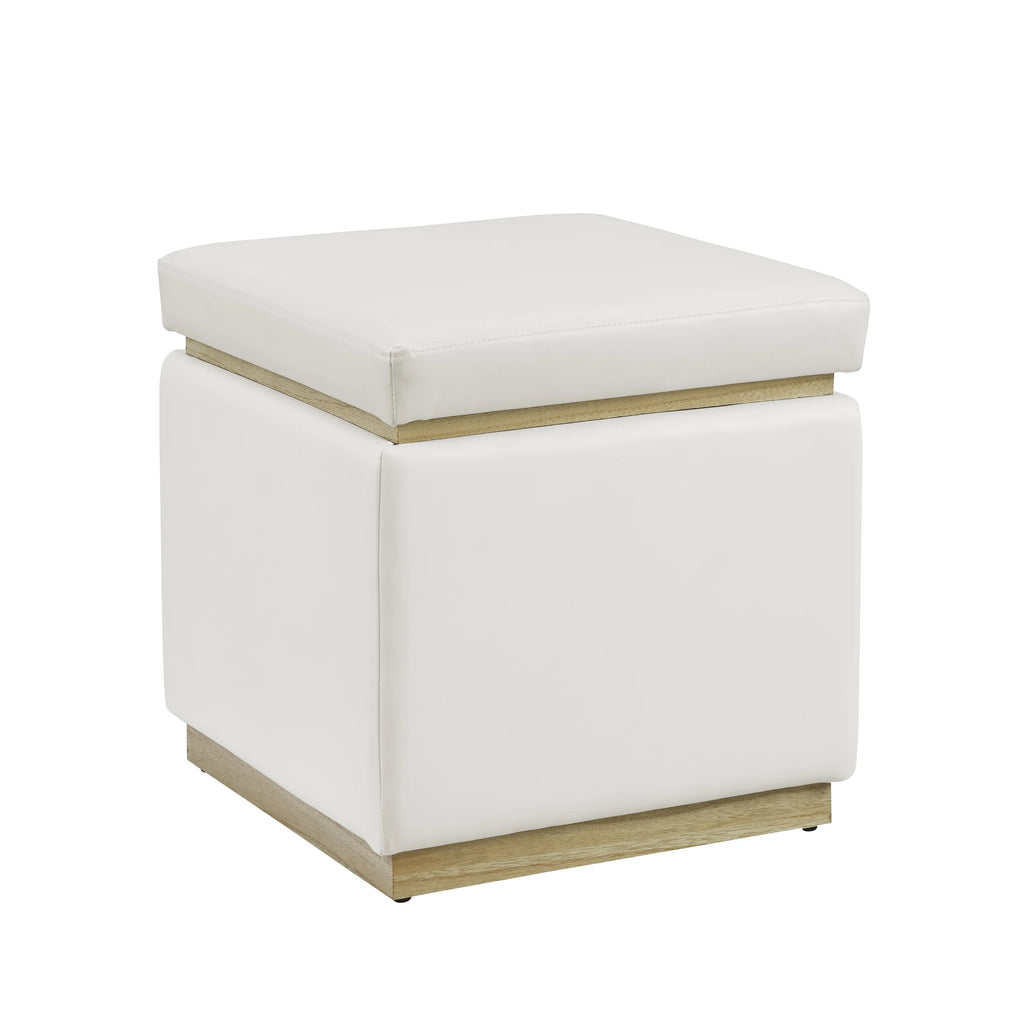 White Faux Leather Square Storage Ottoman Y5227