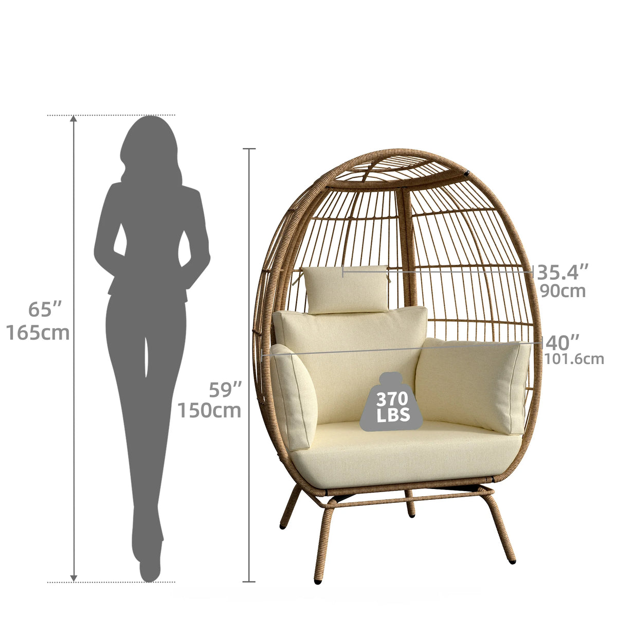 Oversized Wicker Egg Chair with Stand and Beige Cushions R229