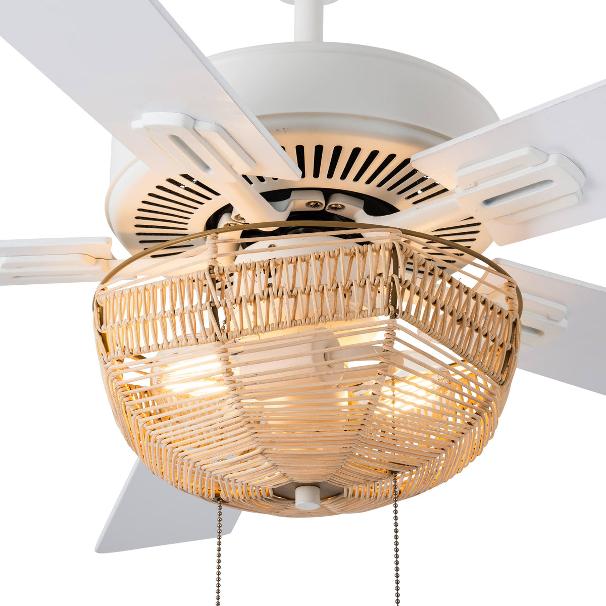 52x22 5-Blade LED Rattan Lighted Ceiling Fan Tan C97546