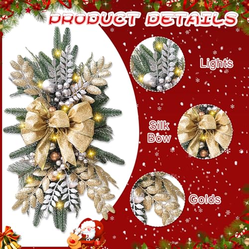 24 Inch Cordless Prelit Teardrop Christmas Swag E8418