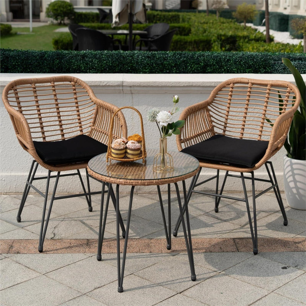 3 Piece PE Rattan Wicker Bistro Set with Cushions Z8383