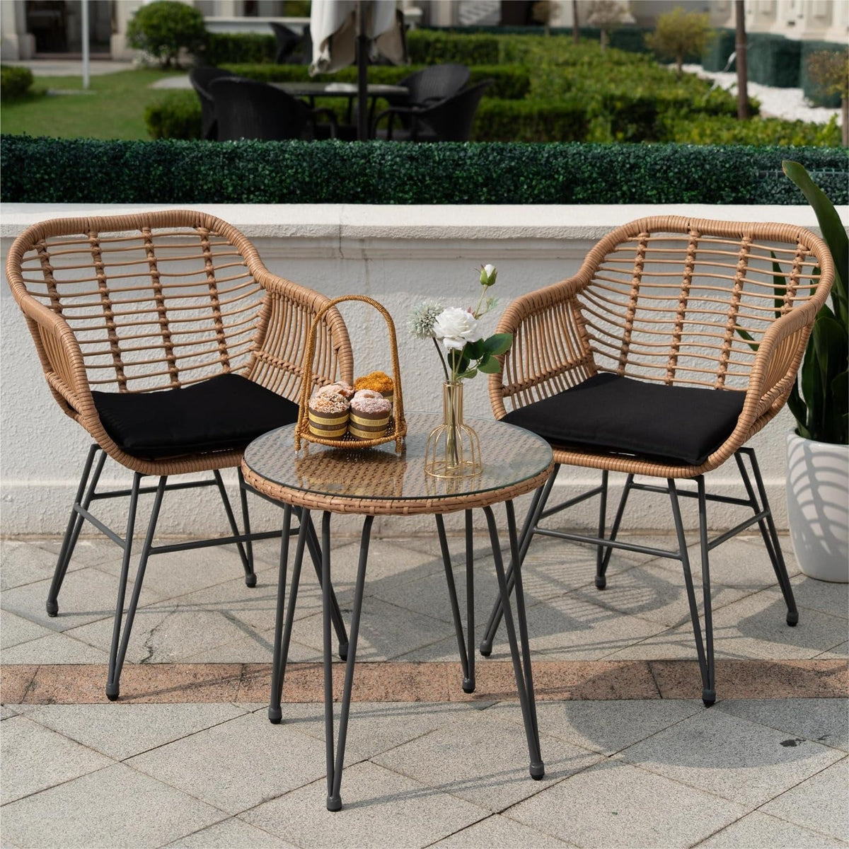 3 Piece PE Rattan Wicker Bistro Set with Cushions Z8383
