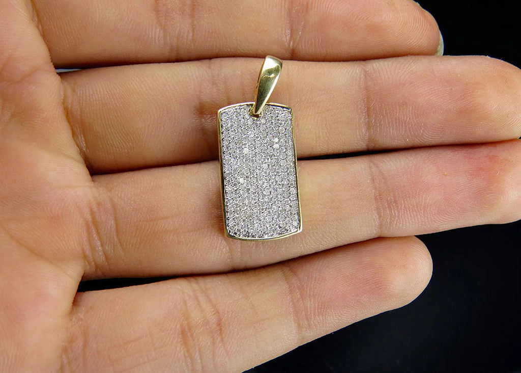 10K Yellow Gold Dogtag Diamond Pendant with 10K Franco Chain E954