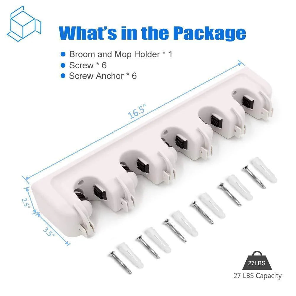 White Wall Mounted Mop & Broom Hanger K4678