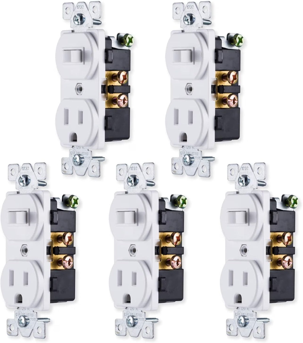 White 5 Pack Two-in-One Light Switch Outlet A424580