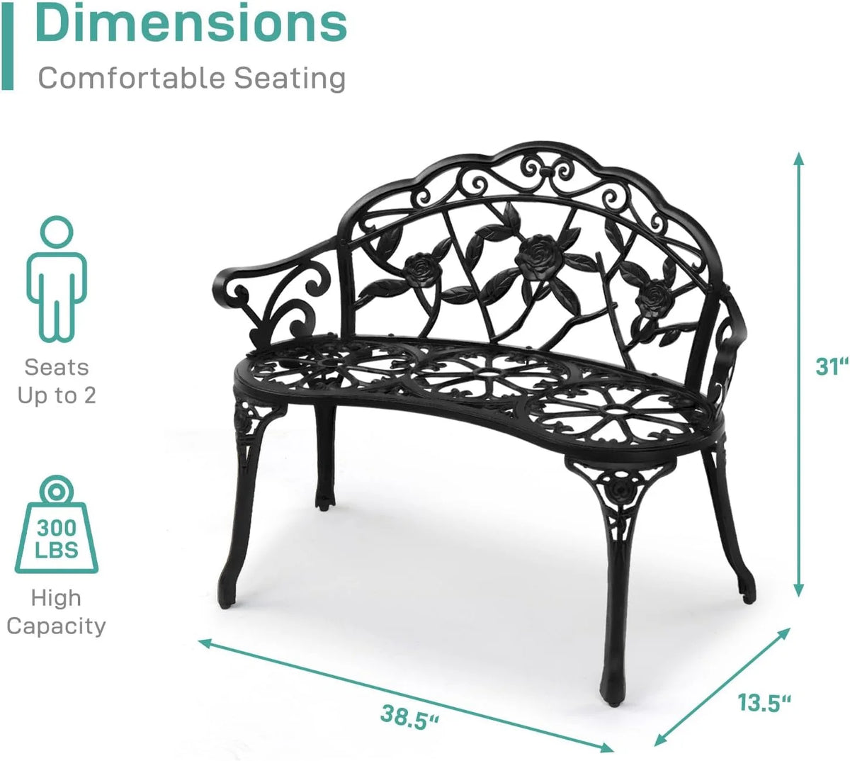 38.5" Metal Rose Bench X8763