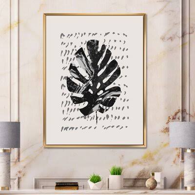Palm Leaf Painting on Canvas Gold Floater Frame 40x22 E852018