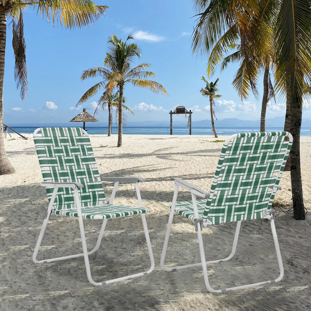 Dark Green 2 Pieces Folding Beach Chairs with Armrests I5045