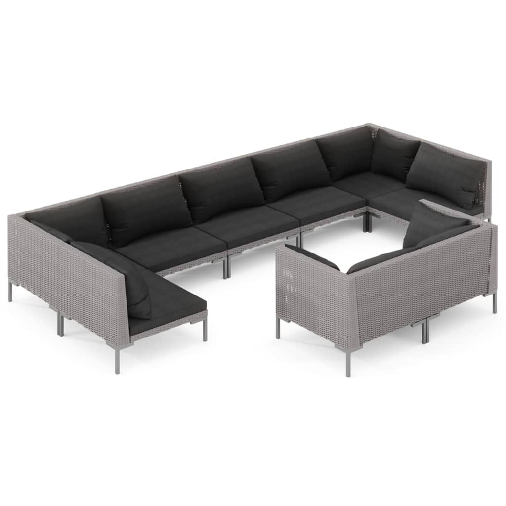 9 Piece Poly Rattan Patio Set with Cushions Dark Gray Z86515