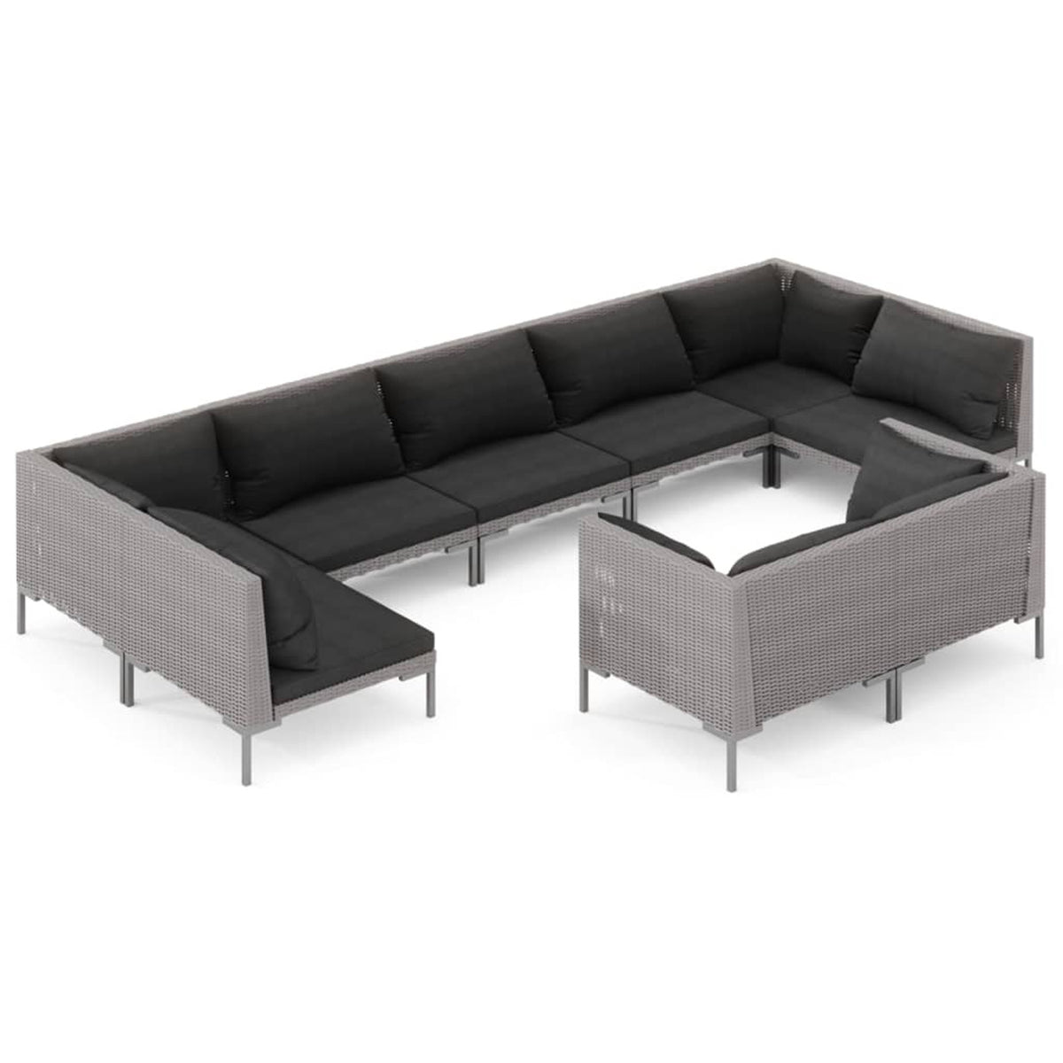 9 Piece Poly Rattan Patio Set with Cushions Dark Gray Z86515