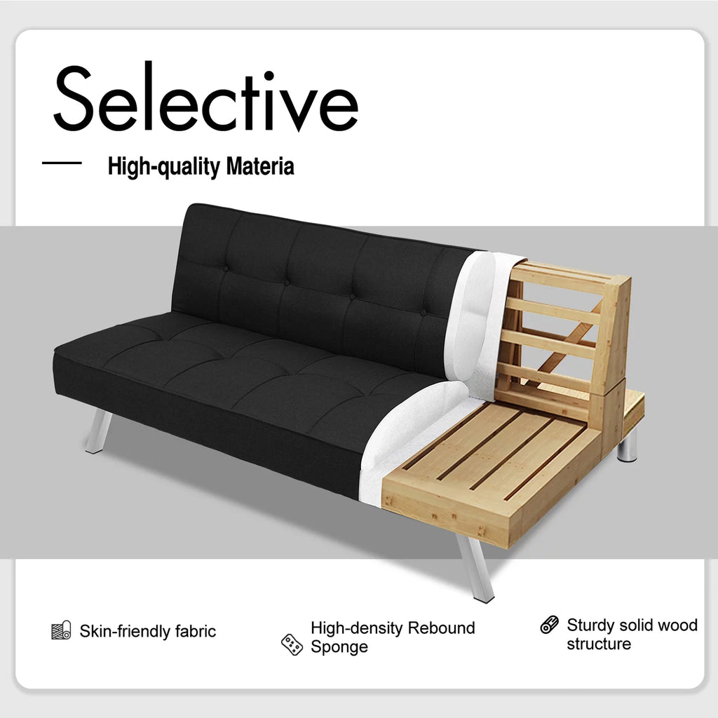 Black Convertible Fabric Futon Sofa Bed H831733