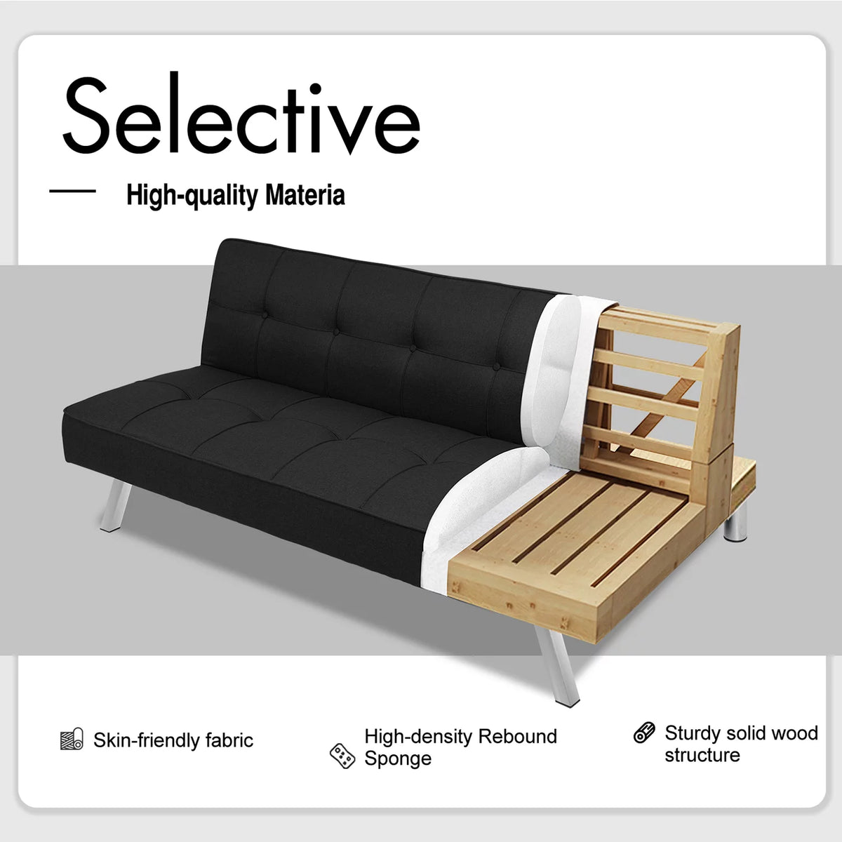 Black Convertible Fabric Futon Sofa Bed H831733