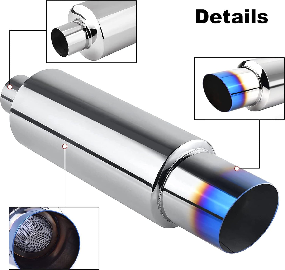 Stainless Steel Exhaust Tip, 15" Length, 2.25'' Inlet 3'' Outlet, Pack of 2 X9412