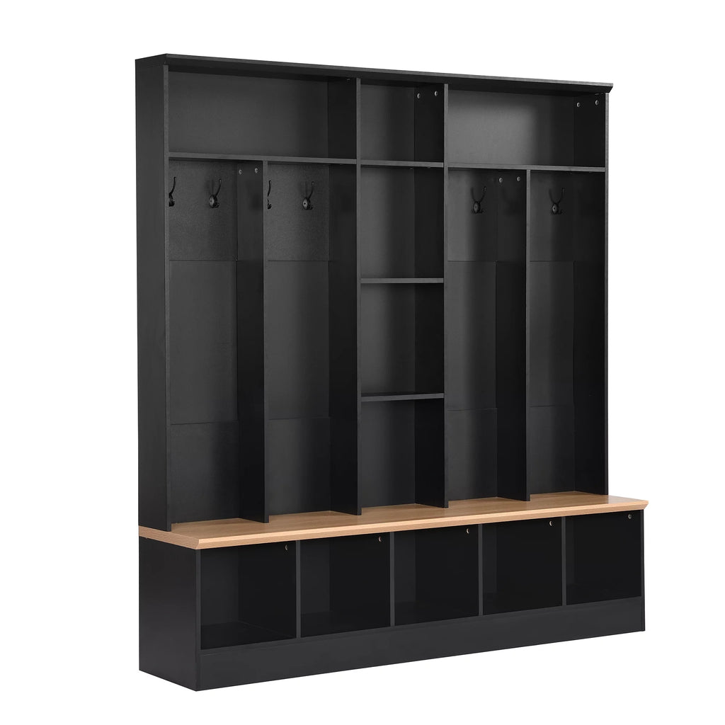 Black Hall Tree with Storage Bench and 8 Hooks V44327