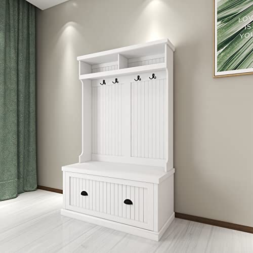 White Hall Tree with Bench and Shoe Storage T8067