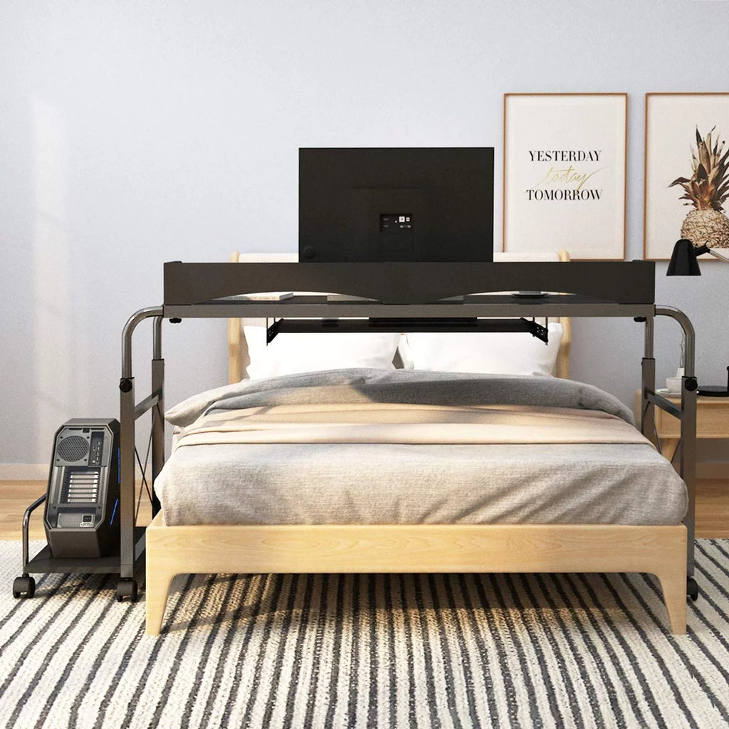 55.1" Adjustable Height Overbed Desk with Wheels Black N4516