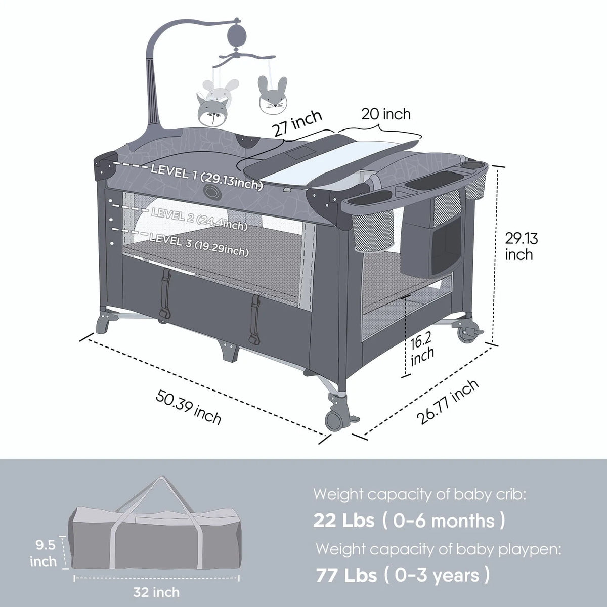 Infant Bedside Sleeper Bassinet with Wheels E8718