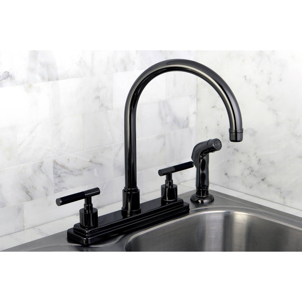 Water Onyx Black Nickel 8x22 Centerset Kitchen Faucet with Lever Handles and Matching Side Sprayer E652803