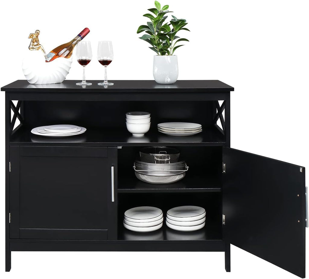 Ivory White Kitchen Sideboard Buffet Storage Cabinet with 2 Drawers J655688