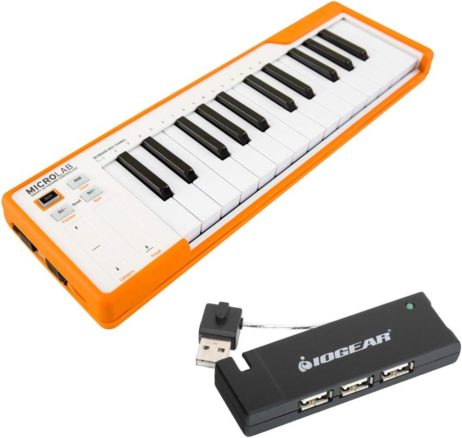 Compact USB-MIDI Controller with 4-Port USB 2.0 Hub Bundle H38910