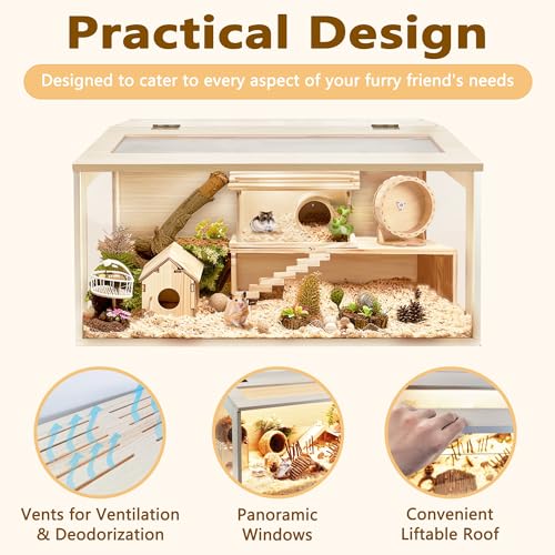 Extra Large Wooden Hamster Cage with Acrylic Sheets (32 x 16 x 16 Inch) U893686