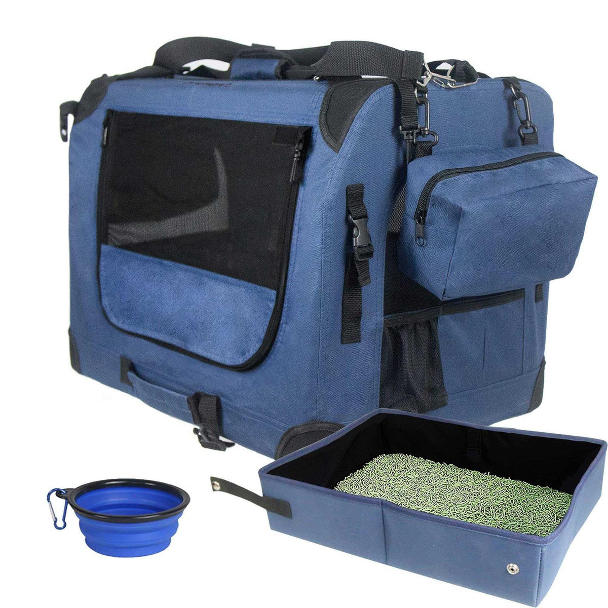 Large Soft-Sided Portable Pet Crate with Collapsible Litter Box and Bowl L562762