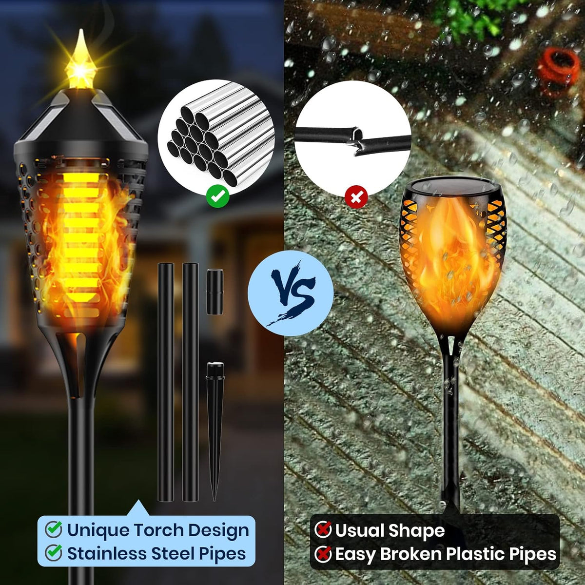 Waterproof LED Solar Torch Lights with Flickering Flame, 4 Pack I371852