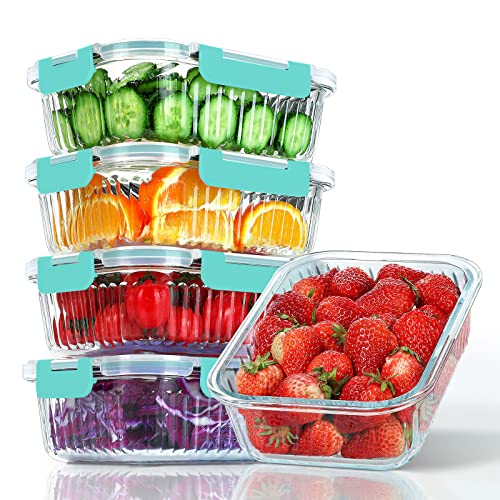 5 Packs 36 oz Glass Food Storage Containers with Lids, White H676