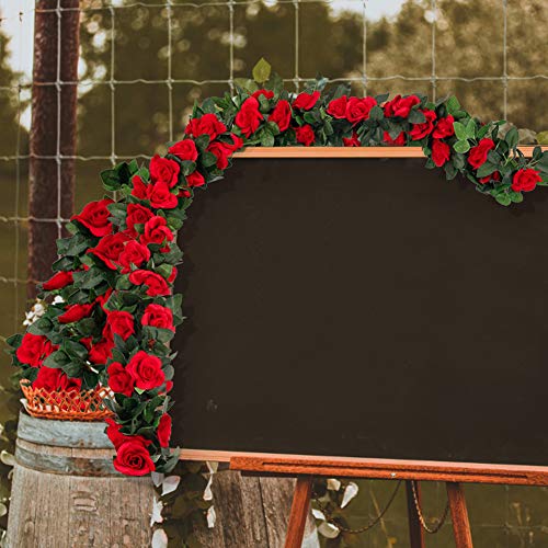 4PCS(28.8FT) Red Artificial Silk Rose Garlands Z10688