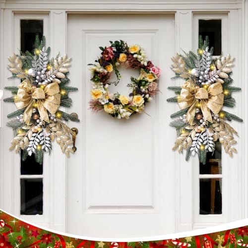 24 Inch Cordless Prelit Teardrop Christmas Swag E8418