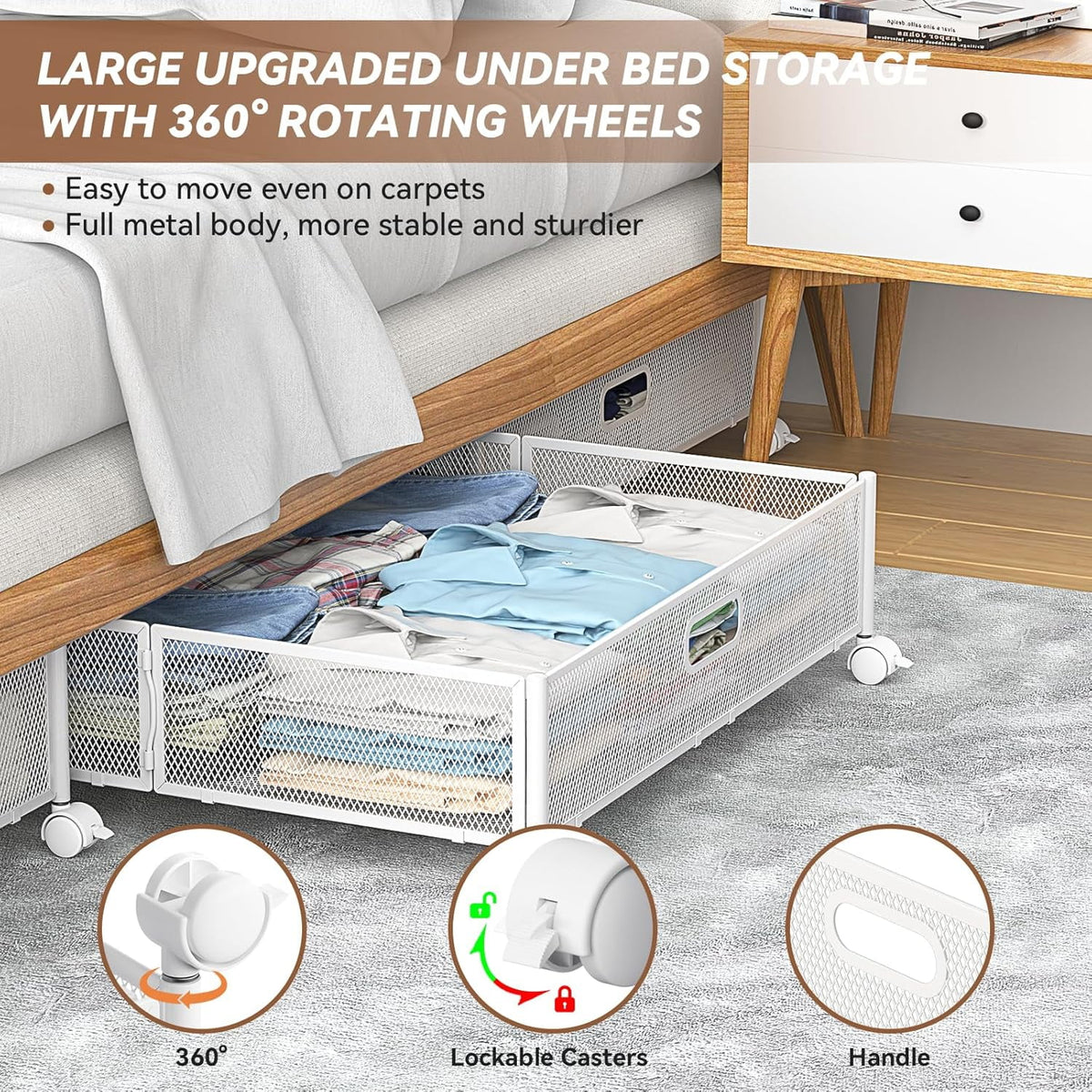Metal Underbed Storage Containers with Wheels, 2Pack H92267