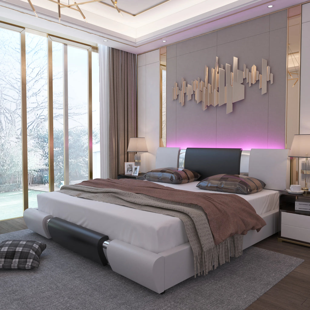 Black Full Size Bed Frame with Faux Leather Headboard R90976