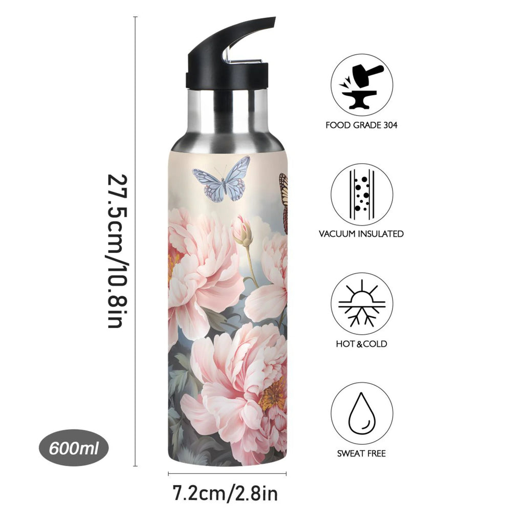 Pink Flowers and Butterflies Stainless Steel Insulated Water Bottle Q1917