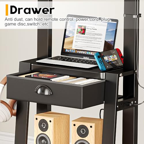 Rolling TV Stand with Power Outlet, Adjustable Height Mobile TV Cart with Wheels B98963