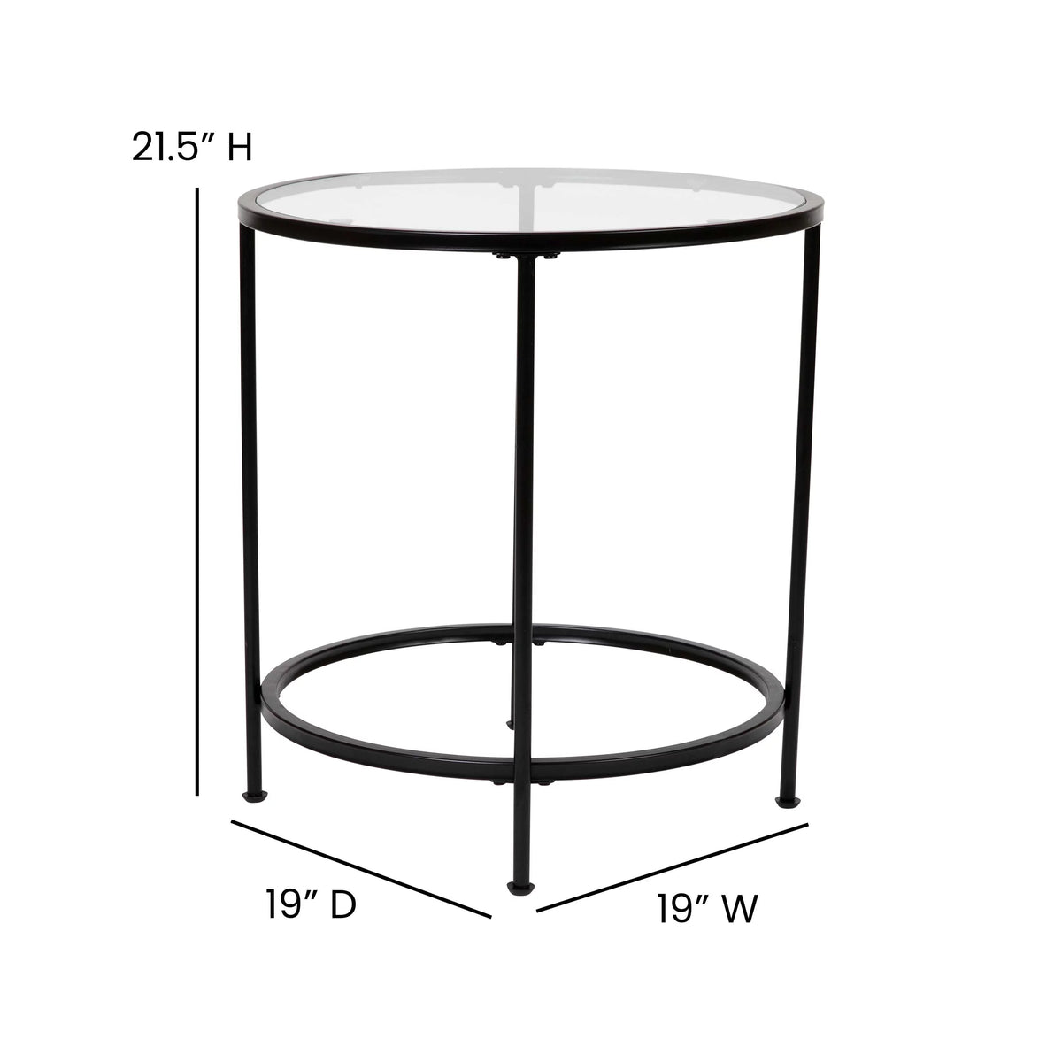 Round Glass End Table with Black Frame E438