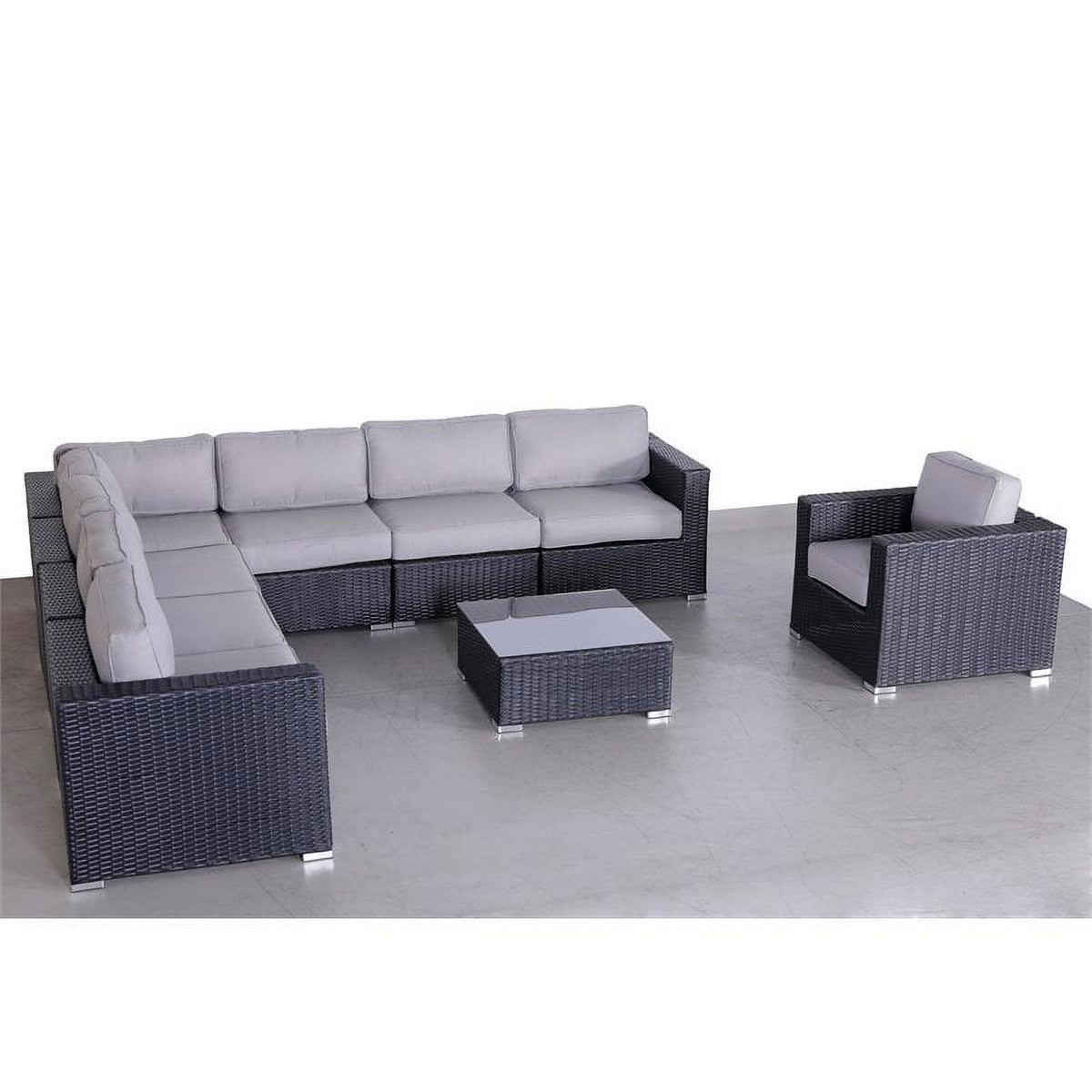 Black Wicker Sectional Set with Cushions P543