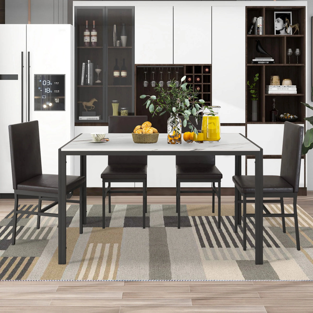 Gray 5-Piece Faux Marble Dining Table Set D709213